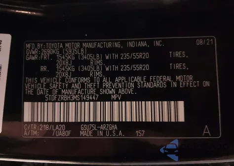 2021 Toyota Highlander Platinum из США, поврежденный, VIN 5TDFZRBH3MS149447